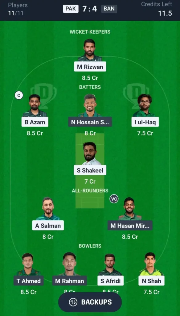 Dream11 Today Match Prediction PAK vs BAN ICC Champions Trophy CT 2025 9th