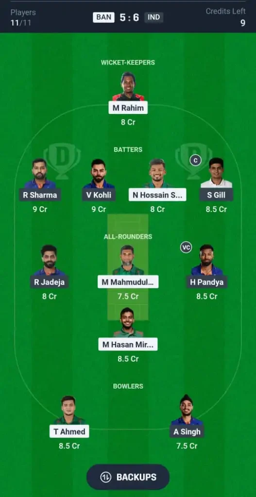 Today Dream11 Prediction BAN vs IND ICC Champions Trophy CT 2025 2nd Match 1